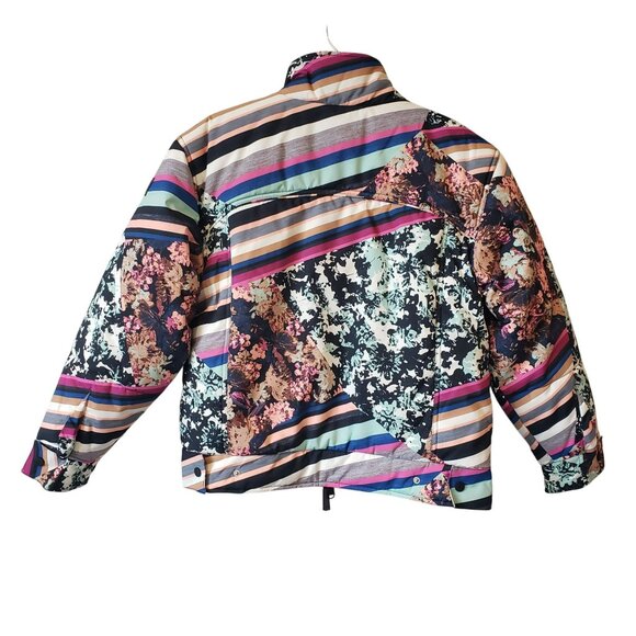 Free People Movement Bunny Slope Ski Jacket Colorful Stripe Floral Puffer Pink - Picture 3 of 16